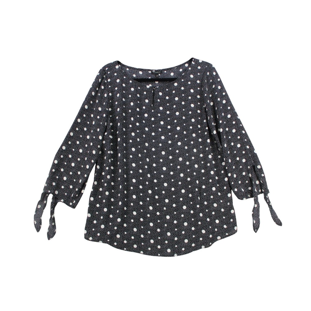 Talbots Womens Navy Blue White Polka Dot Tie Cuff Blouse Top Large VN5235